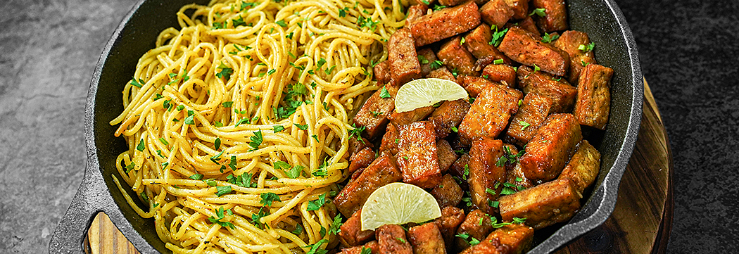 Butter Garlic Tikka Skillet with Spaghetti