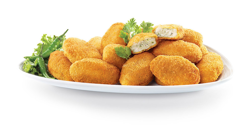Haray Bharay Nuggets (Breaded nugget shaped chicken patties with fresh green chillies and coriander)